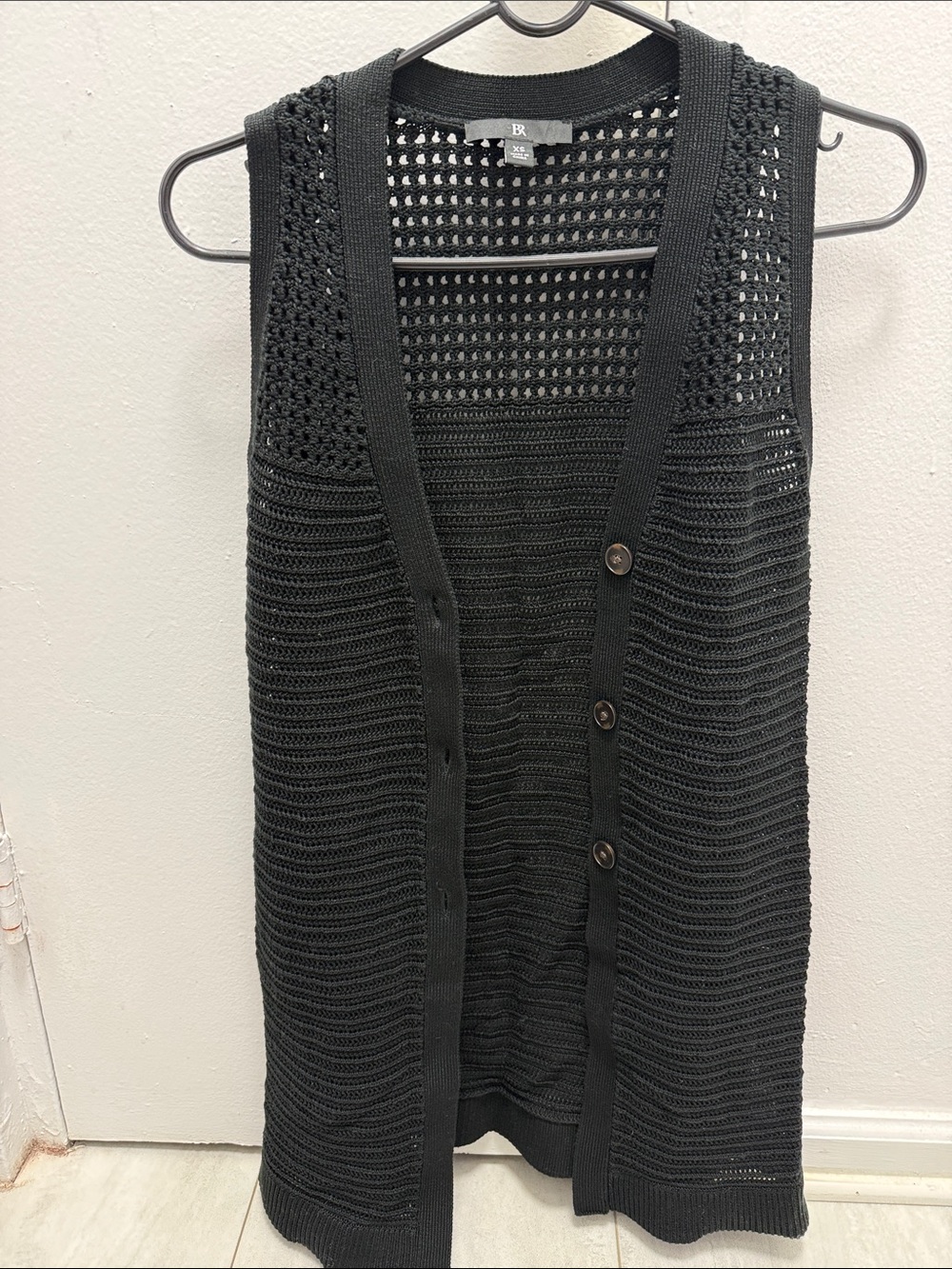 Banana Republic Black Open-Knit Sleeveless Cardigan Vest